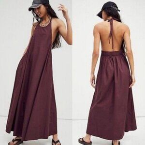 NWT Free People Endless Summer Beachside Plum Halter Backless Maxi Dress Large